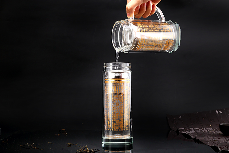 大悲咒水晶杯布达哈楞严咒玻璃杯子透明带把手六字大明咒水杯sg