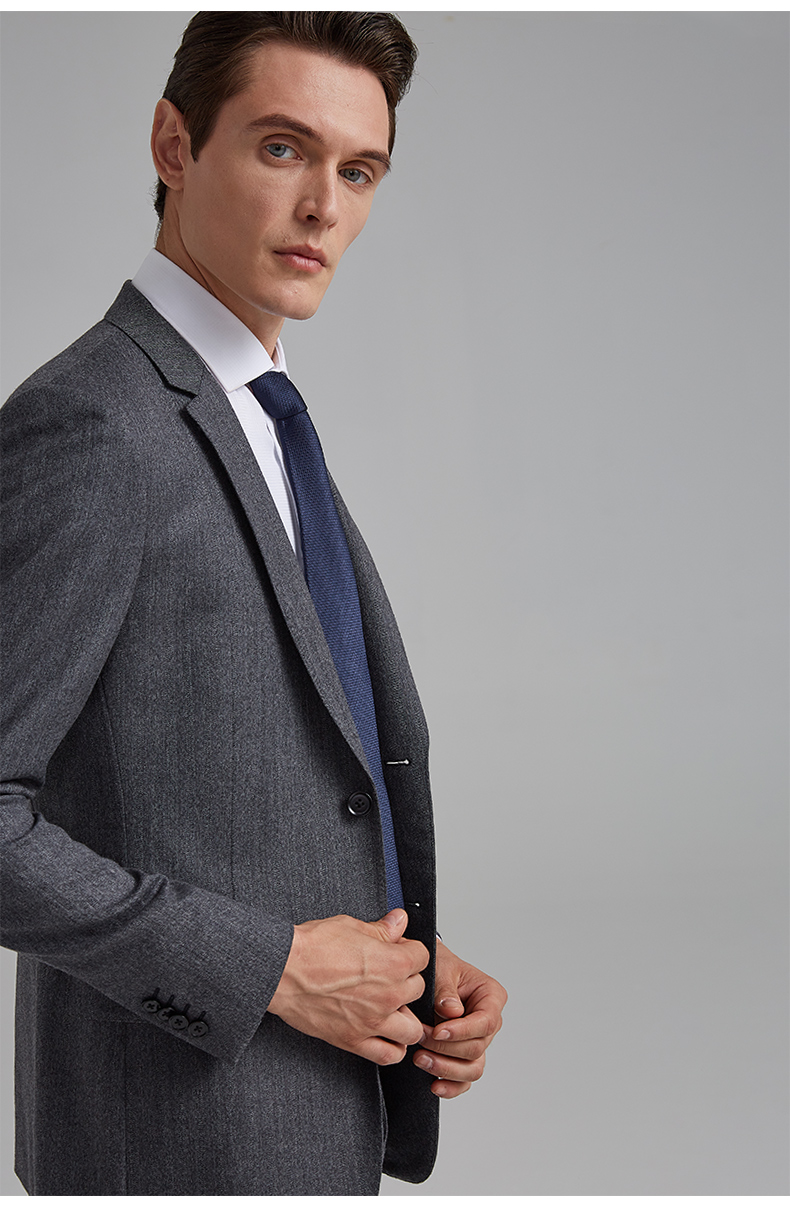 baromon培罗蒙秋装男士西装外套灰色商务正装修身羊毛西服套装