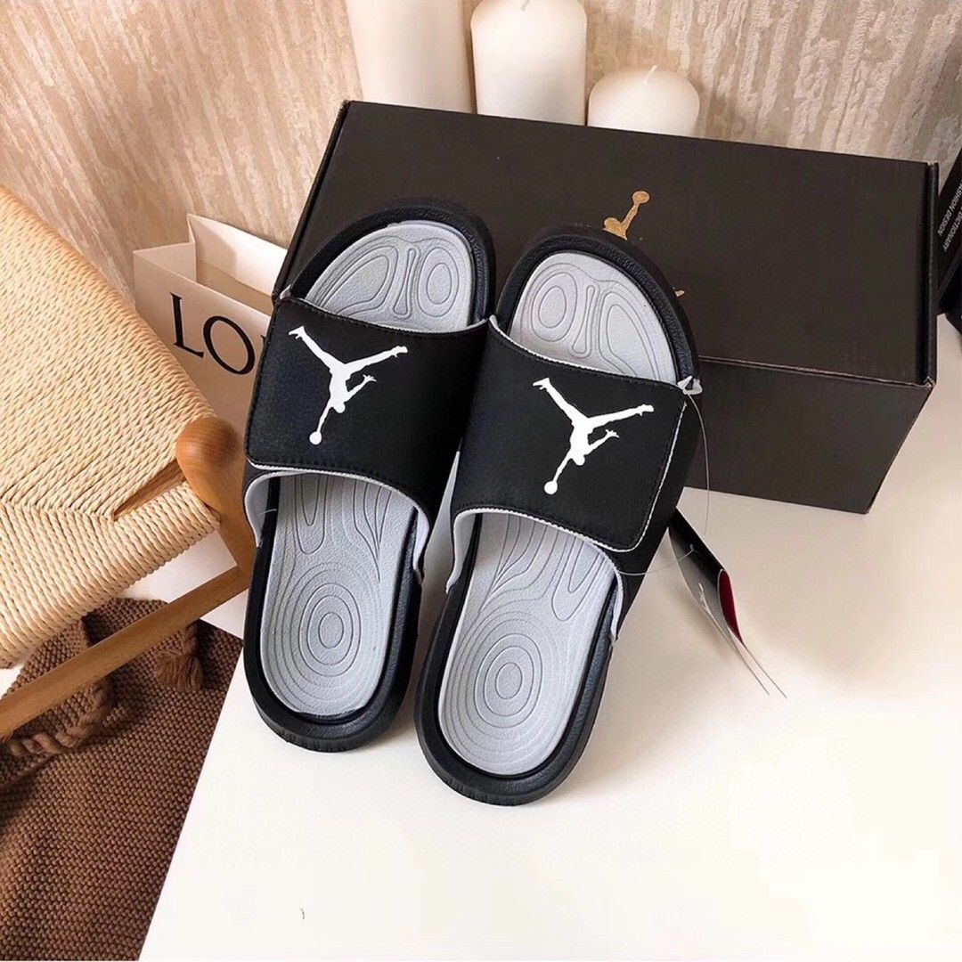 aj乔6飞人情侣拖鞋男夏季户外魔术贴一字拖潮牌乔六奥利奥凉拖鞋白灰