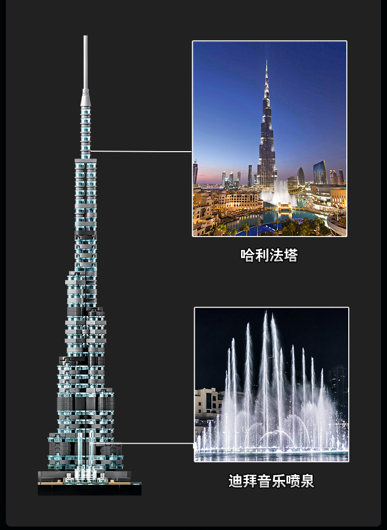乐高建筑系列21052迪拜天际线14岁以上玩具