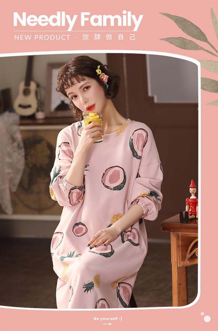 睡衣女秋睡裙女秋春冬卡通少女可爱孕妇宽松大码韩版可外穿家居服