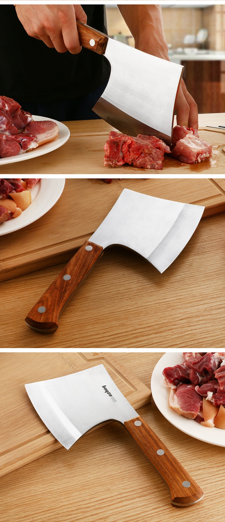 寒铁菜刀不锈钢刀具木柄加厚斧头刀斩骨斧