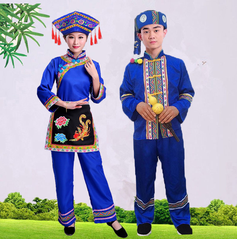 《黑色 s 广西刘三姐阿牛哥壮族民族服装舞台话剧秧歌服装绣花围裙