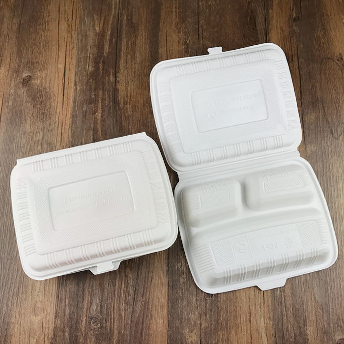 一次性环保塑料白色餐盒分隔三格饭盒批发餐厅快餐盒外卖打包盒子 单