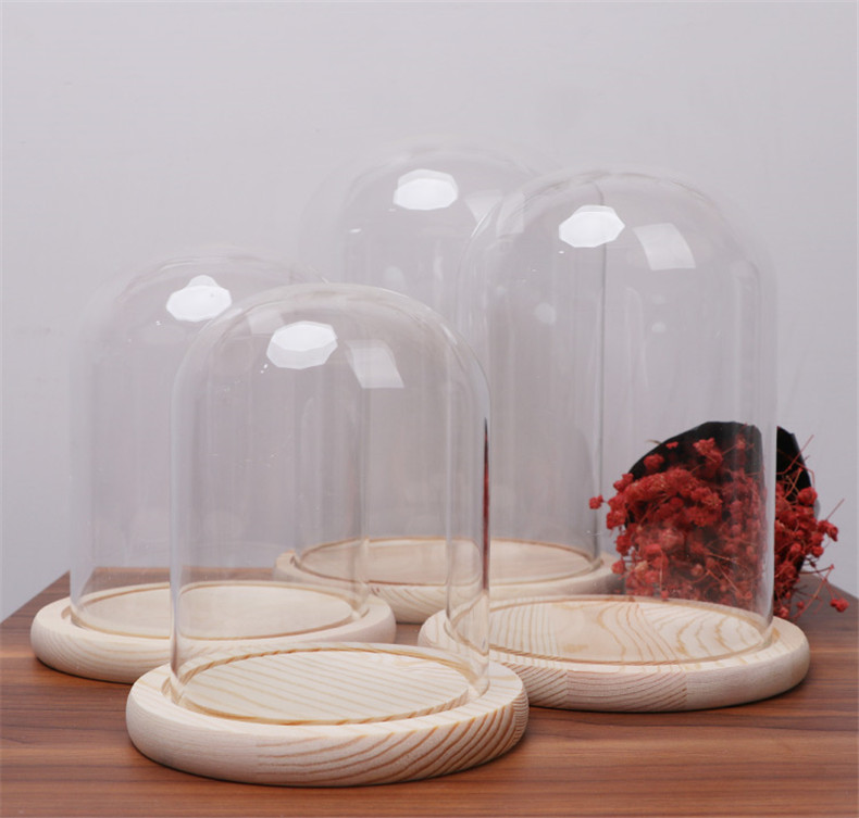 欧式玻璃罩摆件防尘实木底座防尘罩装饰罩子diy透明玻璃罩子防尘