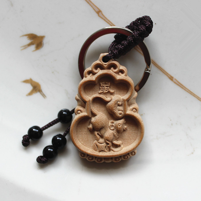 瑞鼠桃木木老鼠挂饰吊坠项链钥匙扣12生肖桃木鼠