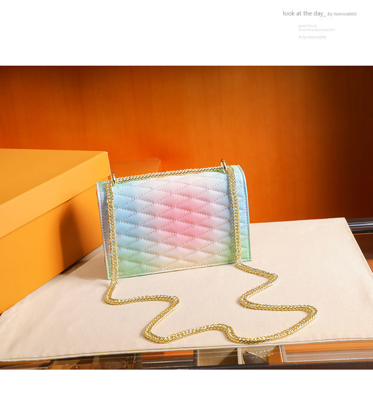香港代购真皮小ck女包百搭彩虹包今年流行菱格链条单肩斜挎包彩虹包