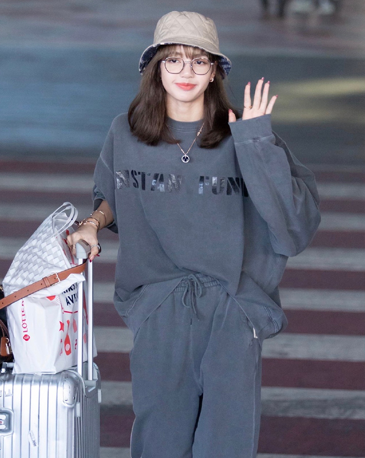 枫述lisa同款衣服韩版灰色圆领卫衣女慵懒风束脚运动裤休闲两件套装潮