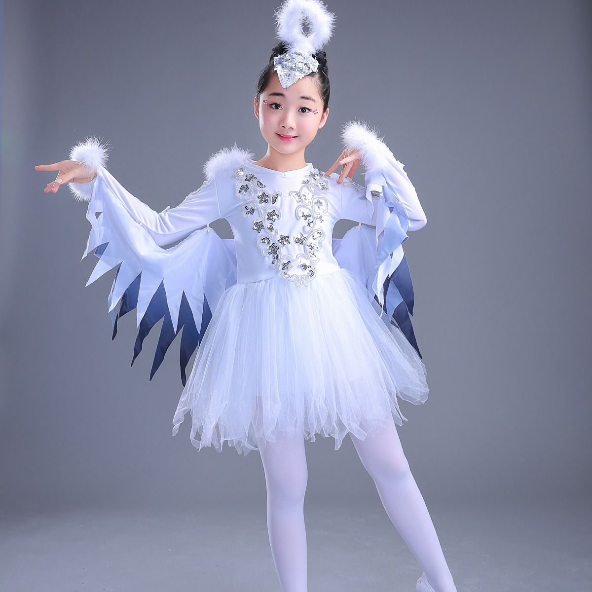 六一儿童动物服小鸟演出服小荷风采鸟鸟鸟舞蹈裙蓬蓬纱裙女表演服白色