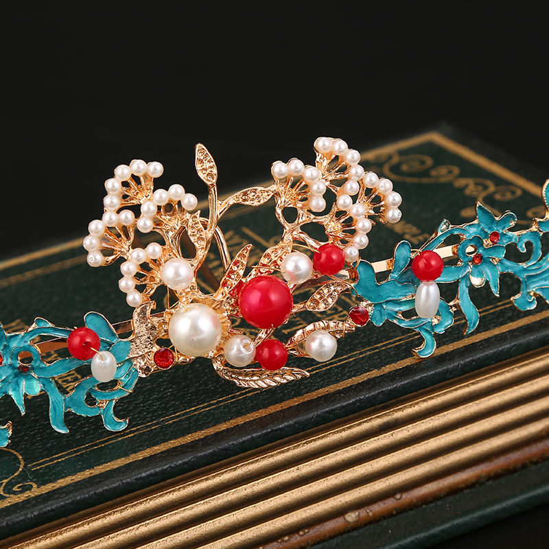 古风头饰发冠女魏晋风汉服发饰套装秀禾新娘凤冠长流苏古典发簪仙鹤