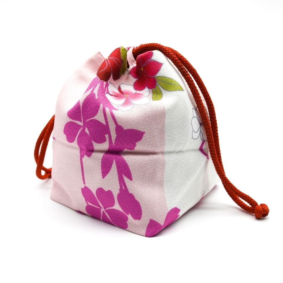 和服手袋日本和风小包手拎包布艺樱花包零钱杂物包酒红小樱花均码