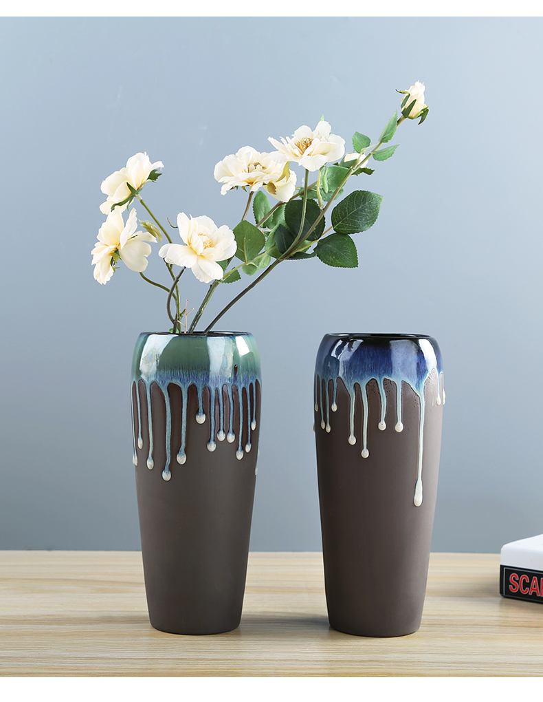 陶瓷花瓶复古干鲜花花插水培花器客厅酒店陶艺软装摆件家居装饰品三维