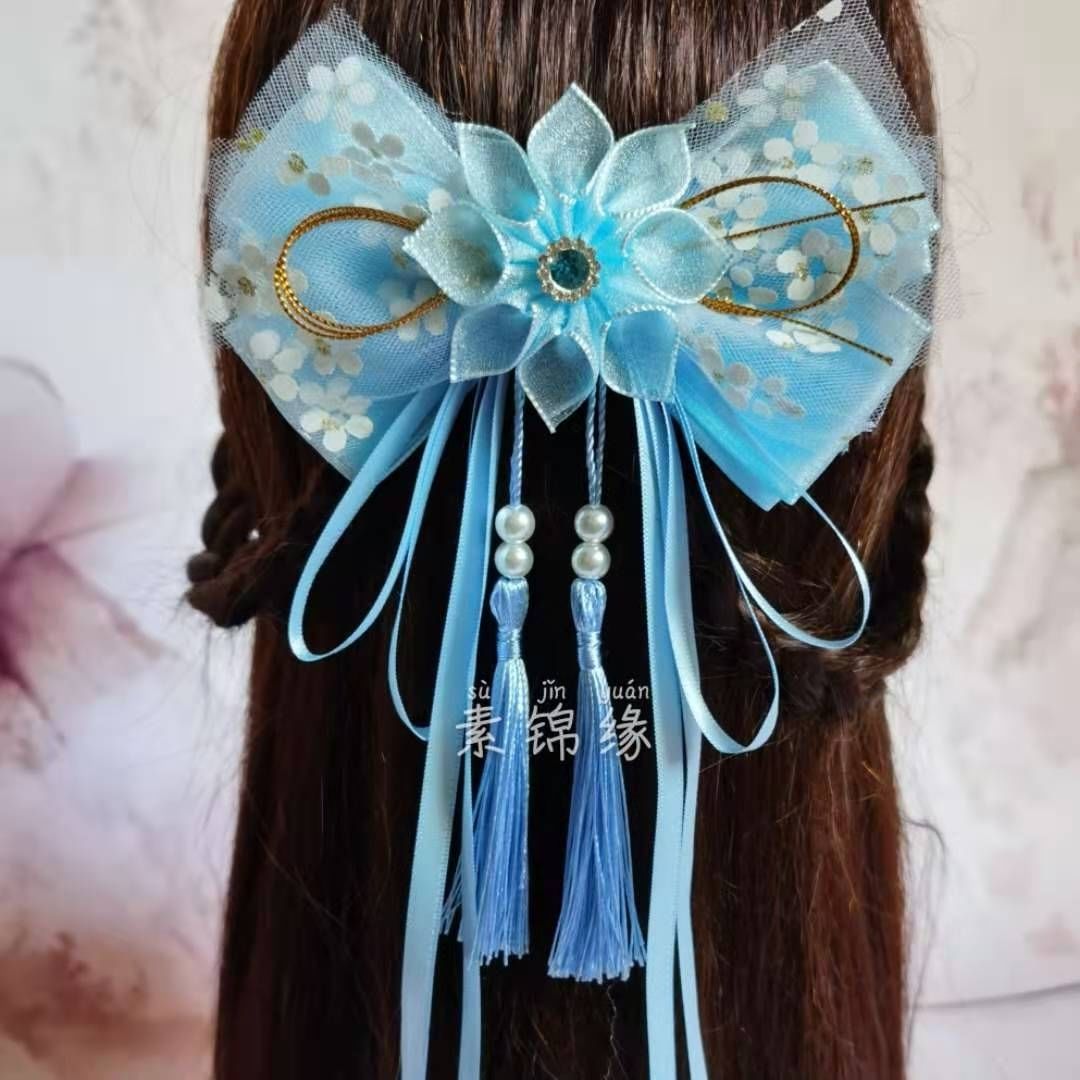 汉服头饰蝴蝶结发饰飘带头饰古风超仙汉服发夹后脑勺蝴蝶结发夹大