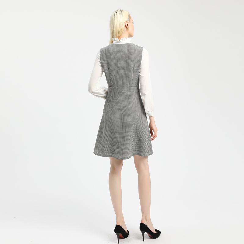 蕾伊娜商场同款2020年春夏新款女连衣裙雪纺拼接