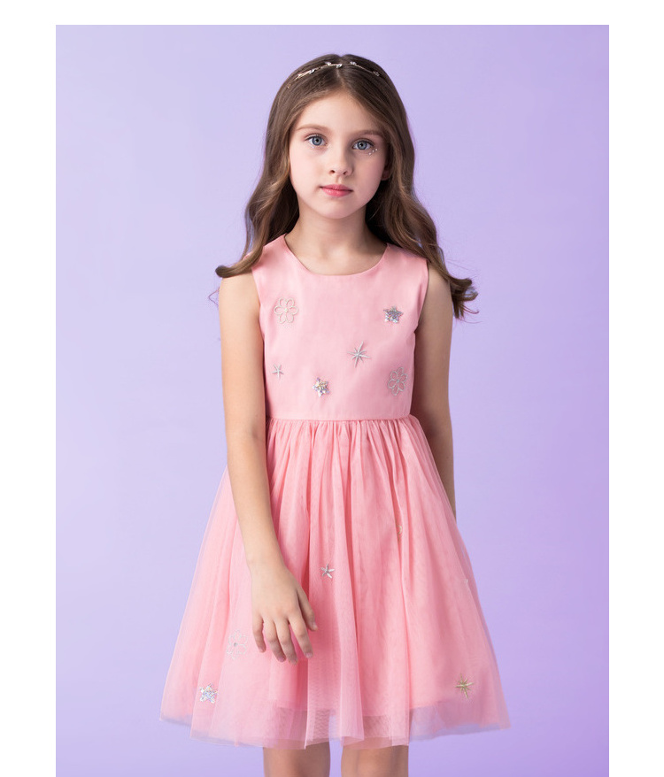 安奈儿童装女童连衣裙夏2019新款洋气女孩公主裙无袖透气网纱裙子