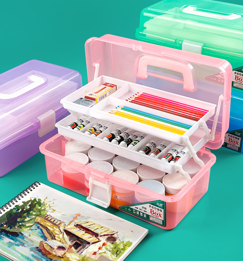 喻娄水粉颜料塑料工具箱帆布美术绘画箱多功能大容量丙烯国画油画颜料