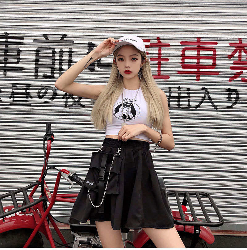 帝舒莱ins超火的半身裙夏季韩国原宿风硬妹复古工装裙女高腰显瘦