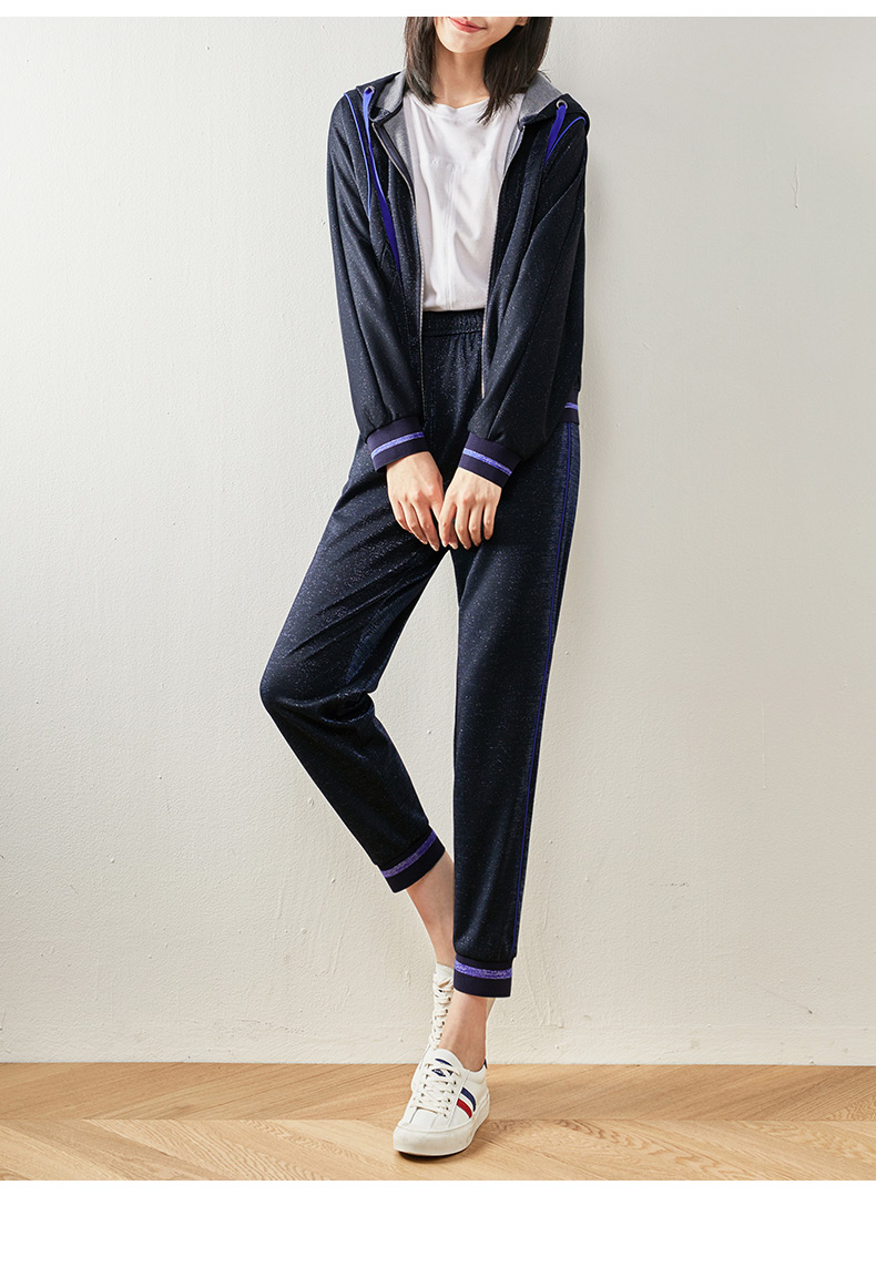 娅丽达女装春秋2019新款连帽外套短款丝绒宽松纯色女士休闲上衣i7523