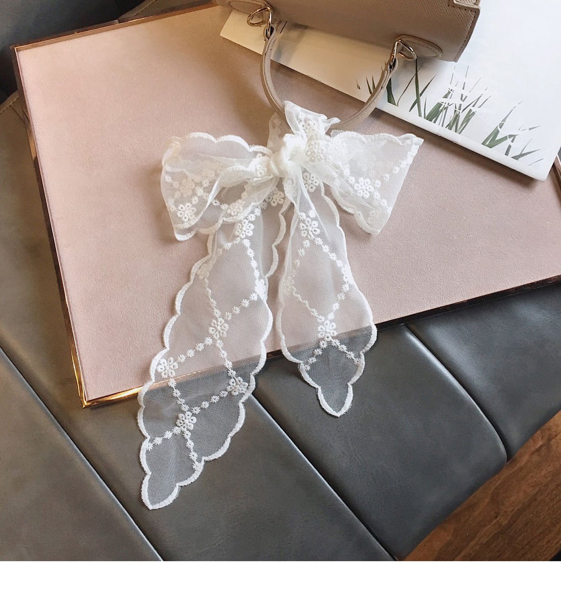 01白色四边形扎头发的温柔蕾丝丝巾飘带发带女绑发夏仙女森系超仙夏天