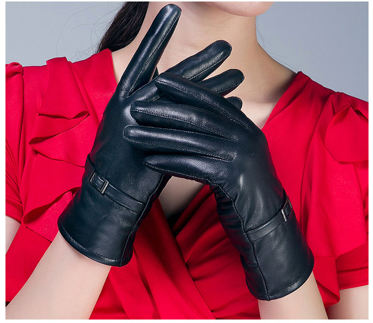 真皮手套女式羊皮保暖加厚加绒薄海宁冬季骑车韩版分指女士皮手套