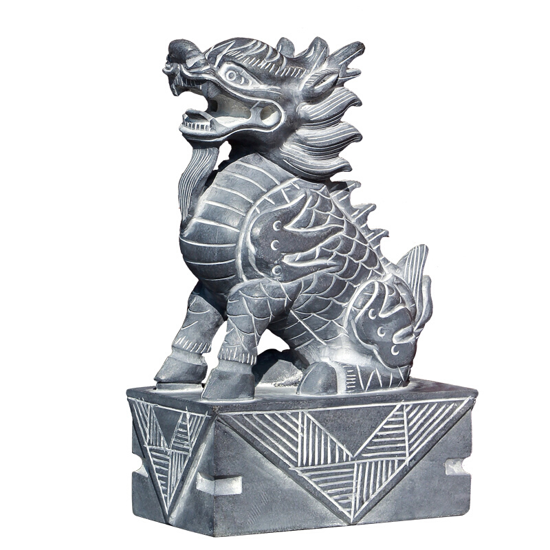 石雕麒麟神兽石头石雕青石麒麟门口摆件神兽纳福小石麒麟高24长17宽