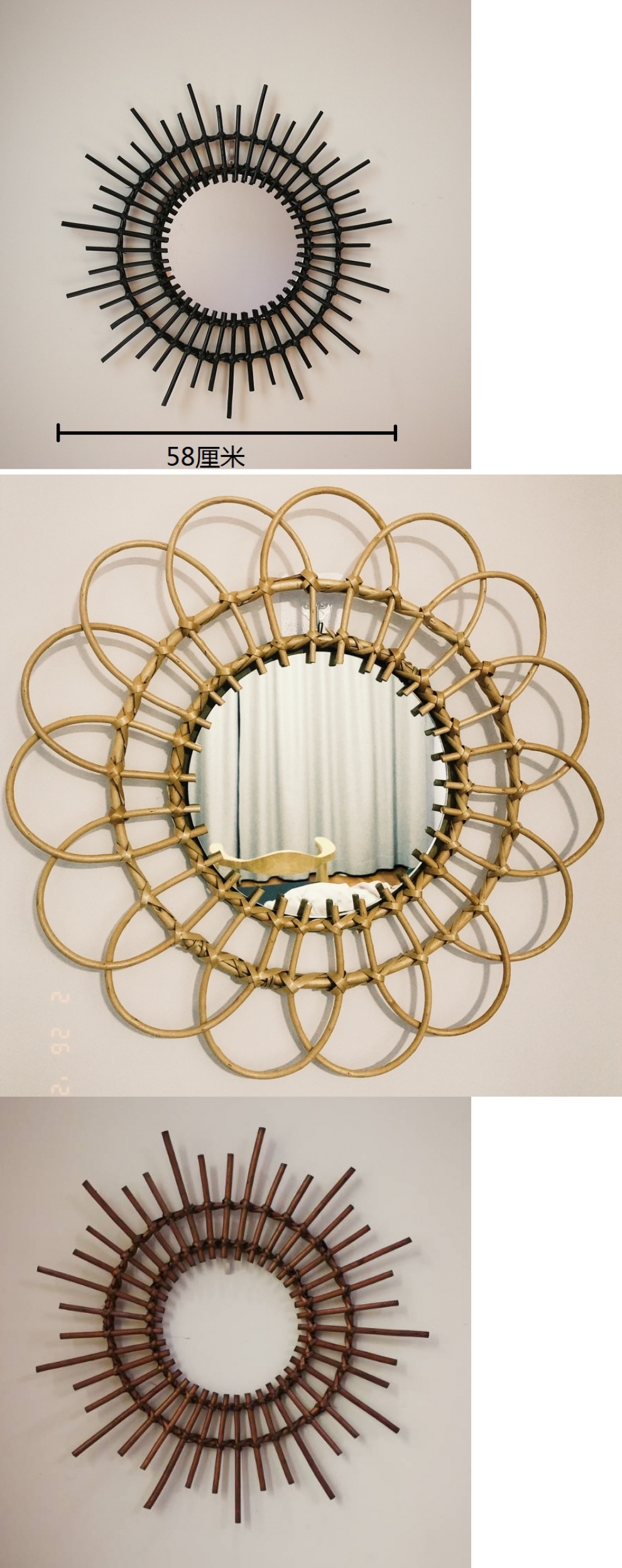 艺可恩藤编梳妆化妆镜子创意艺术装饰圆镜民宿客厅玄关墙面壁饰挂镜