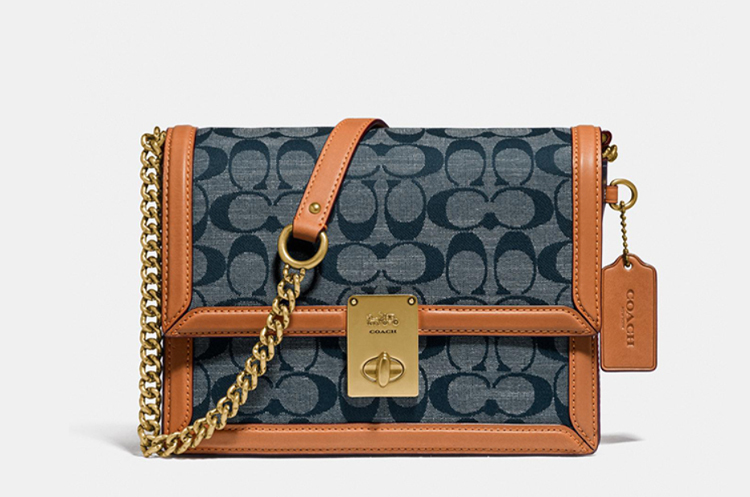 coach蔻驰蛇纹印花hutton单肩邮差包香布雷哈顿包890681蓝色