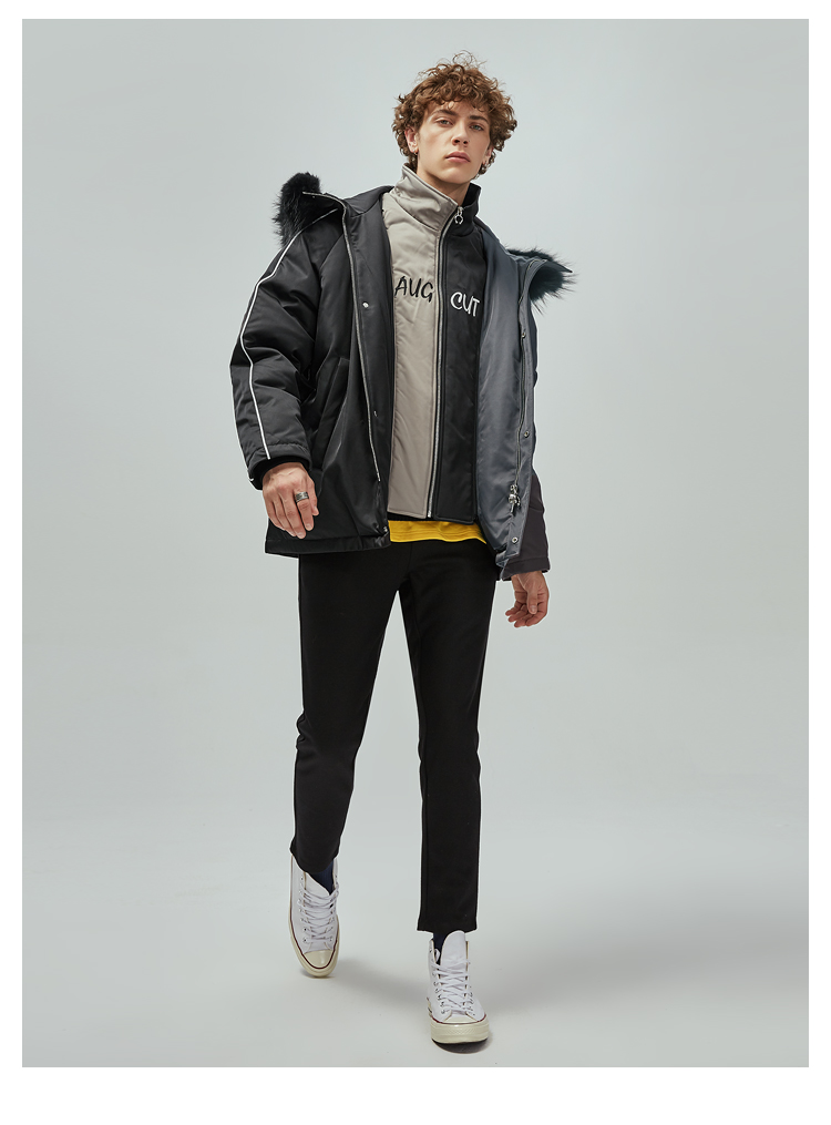 黑鲸hlajeans假两件毛领连帽羽绒服冬款保暖外套男cwraj48069a