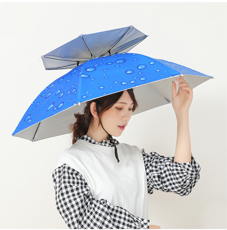 《钓鱼伞帽头戴伞折叠头伞帽户外防风雨晒遮阳垂钓大号双层帽子雨伞