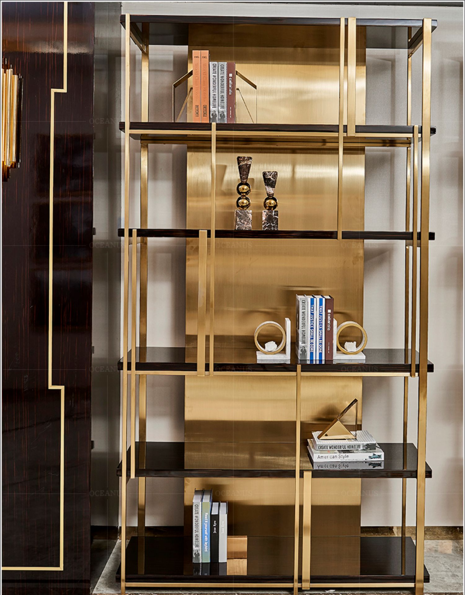 北欧轻奢不锈钢书架闪电客现代搁板置物架落地多层展架靠墙办公室书柜