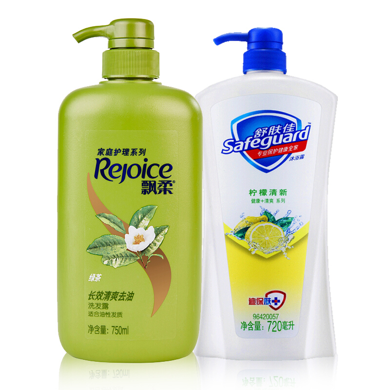 飄柔(rejoice) 洗髮水沐浴露套裝飄柔綠茶清爽去油洗髮露750ml 舒膚佳