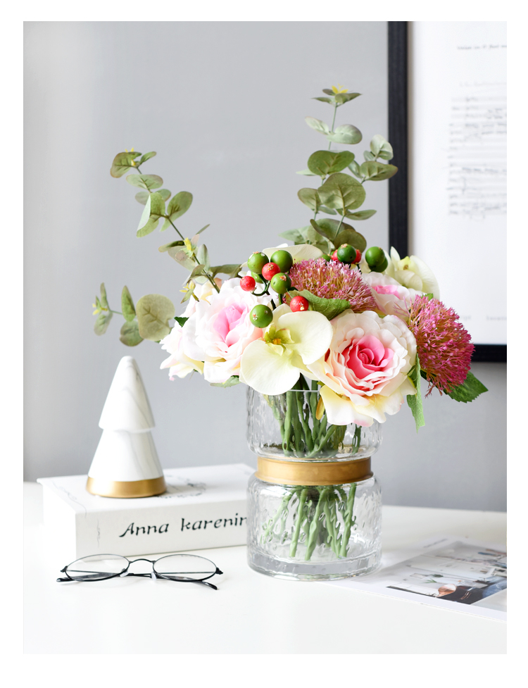 北欧创意美式透明玻璃花瓶客厅干花水培鲜花插花瓶简约样板房摆件