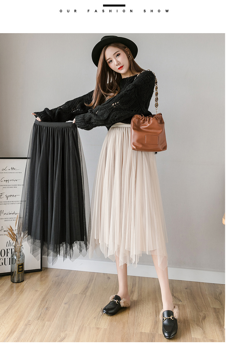 金丝绒百褶裙2020春秋裙小个子纱裙不规则高腰气质网纱半身裙长裙