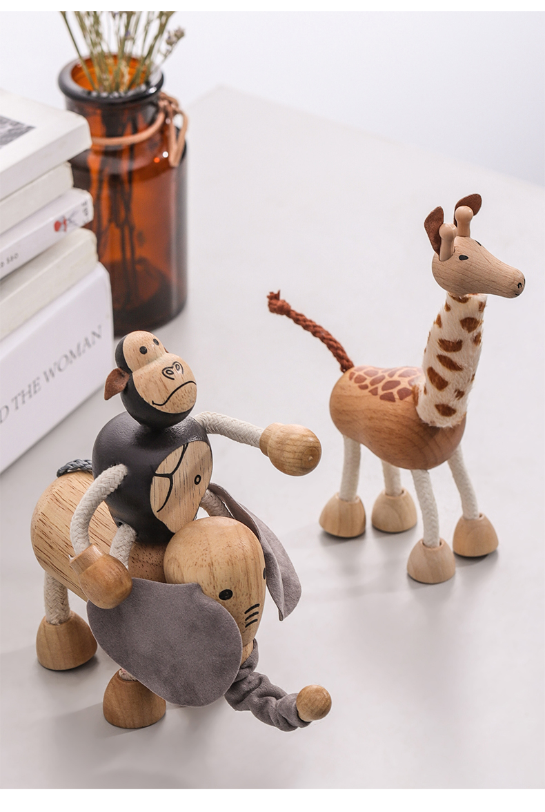 ins创意可爱家居客厅摆件儿童卧室办公室装饰品木质动物玩偶 犀牛