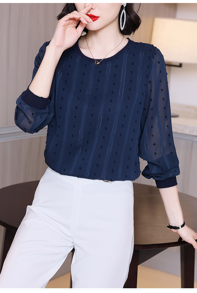 愫惠君女士洋气小衫高贵雪纺衫2021春装新款时尚百搭遮肚子内搭打底