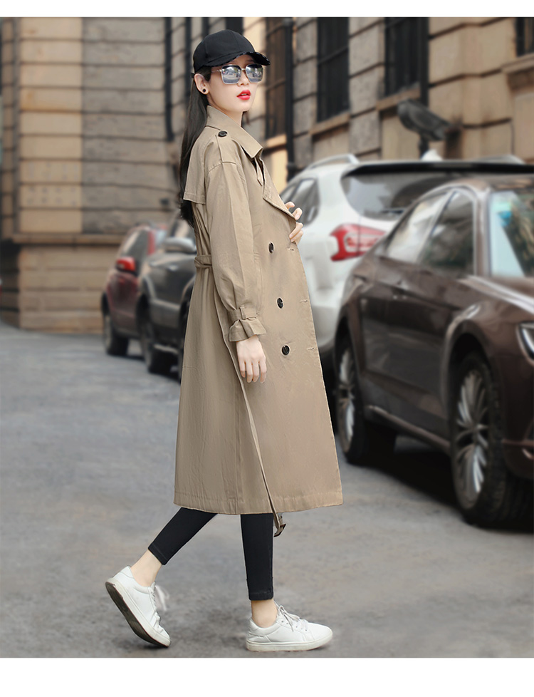 丝柏舍2020春装女士纯色简约双排扣长袖中长款风衣s93b4966f