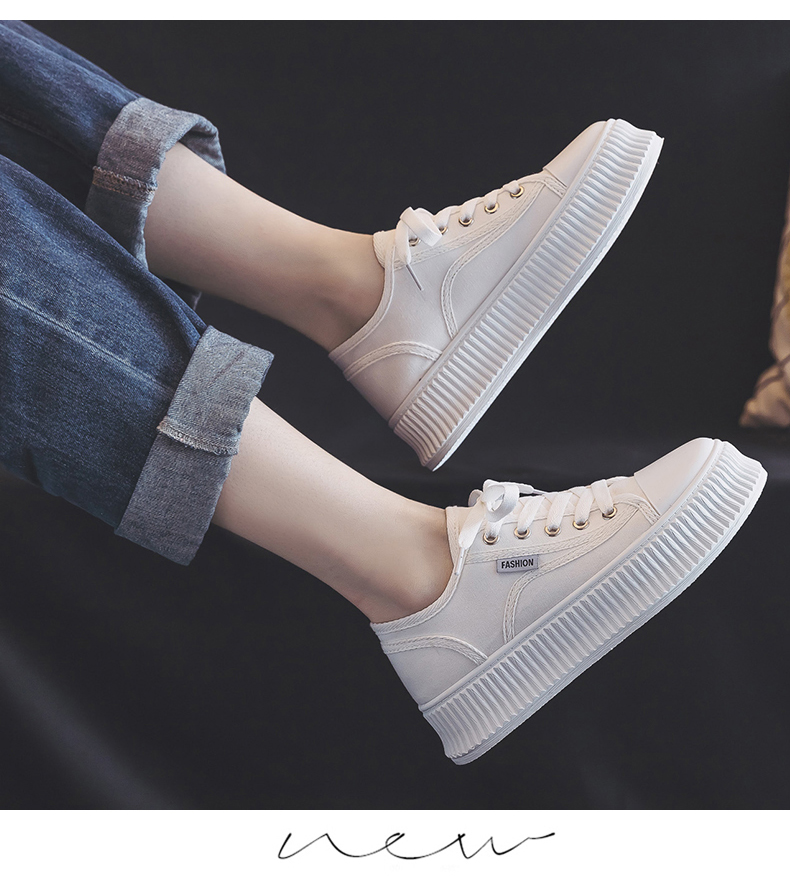 奔典品牌女鞋2022新款初高中女生轻便透气帆布鞋学生潮流时尚厚底饼干