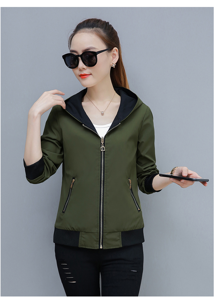 跨马kyma秋季新款短外套女士连帽夹克女装时尚修身双面穿夹克衫外套