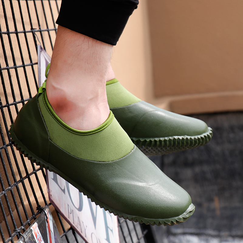 时尚男士浅口雨鞋潮流短筒套鞋绿色大码雨靴橡胶水鞋水靴男 闪潮雨靴