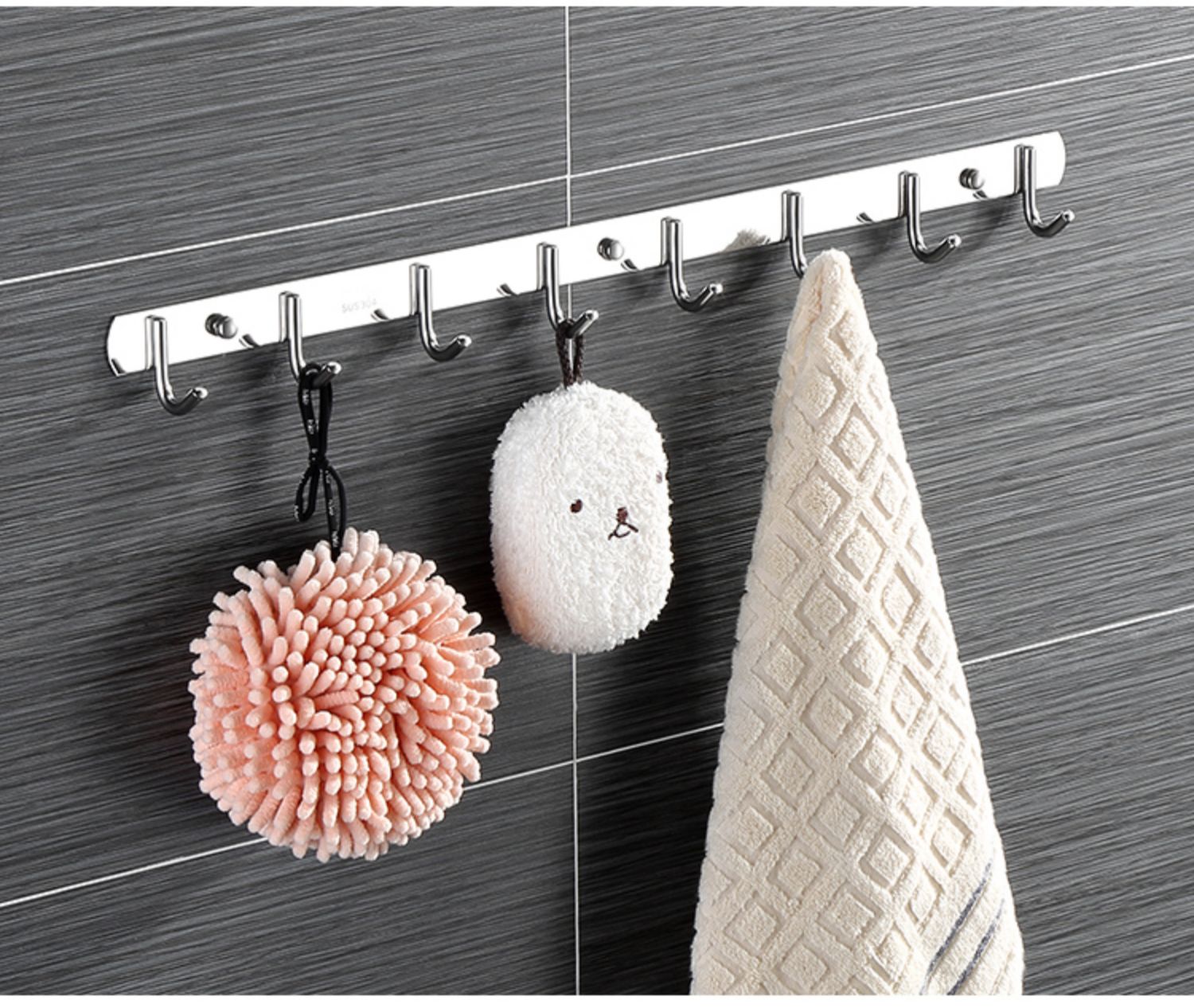 三维工匠挂钩墙壁挂毛巾浴室墙上挂衣架强力粘胶厨房不锈钢衣服排钩免