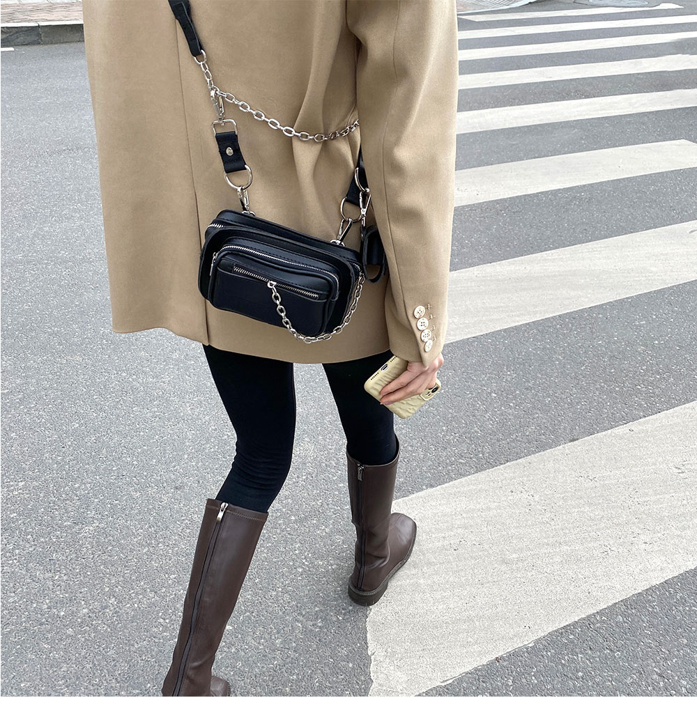 驰宇(chiyu)女士斜挎包1 chiyu日系黑色小众机能酷链条包斜挎单肩胸包
