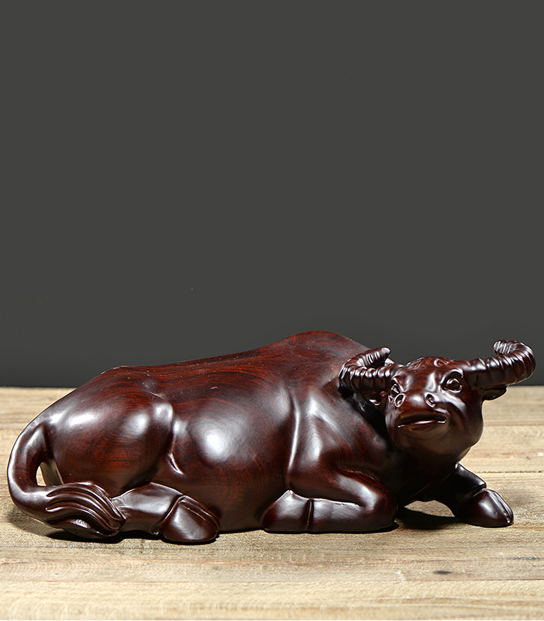黑檀木雕水牛摆件客厅十二生肖牛红木卧牛家居装饰实木