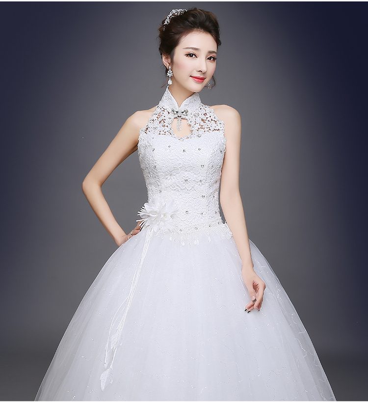 百士发baishifa婚纱礼服2019新款韩式挂脖婚纱齐地新娘显瘦绑带大码