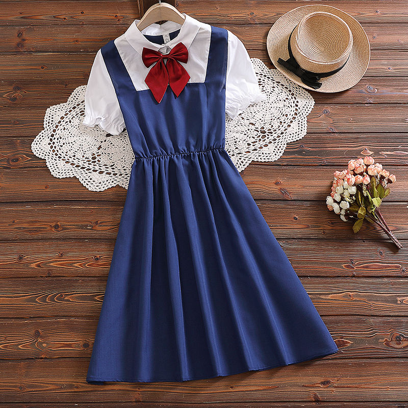 初中高中学生礼服裙大童合唱主持人艺考演奏钢琴演出服少女连衣裙藏青