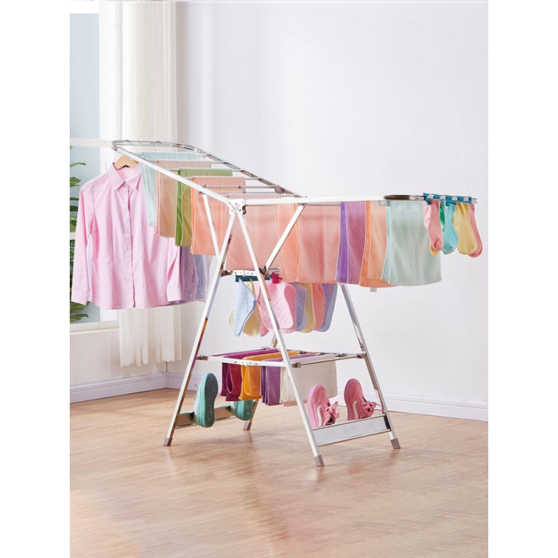 添晴洗晒用品 阳台凉晾衣架杆落地折叠不锈钢晒衣服被子神器卧室内挂