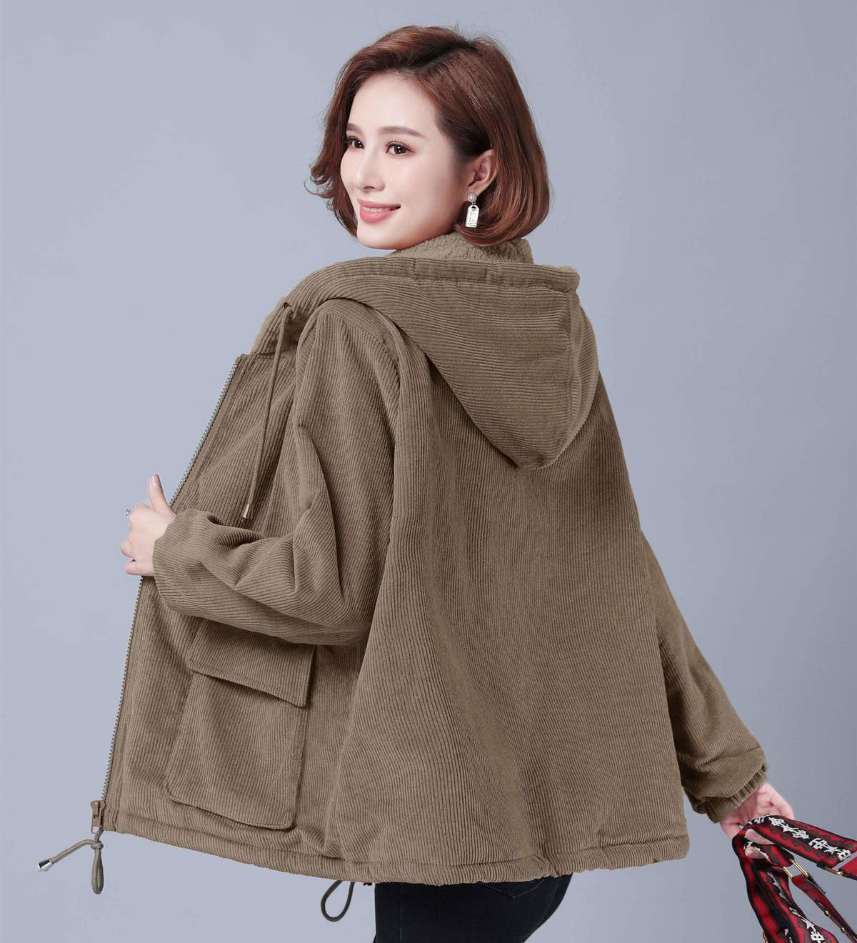 冀云沐加绒加厚保暖灯芯绒外套女2020冬款女装新款大码洋气女风衣外套