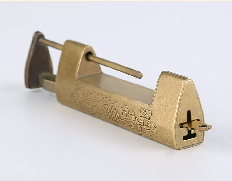 jing ping仿古铜锁老式横开复古纯铜小锁头木箱子柜门挂锁中式古代锁