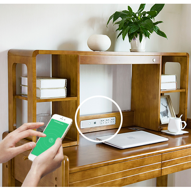 全实木笔记本台式电脑桌带智能充电插座护眼灯可升降书桌书架组合