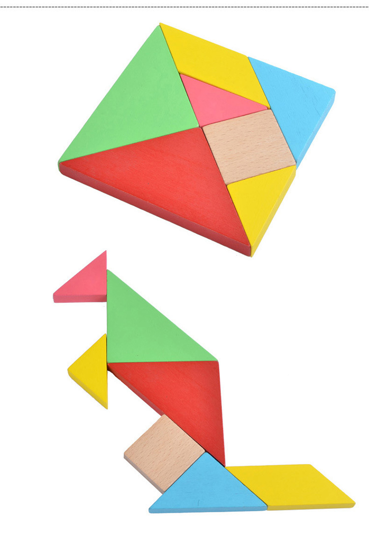 铁盒装木制七巧板t字之谜大号拼图智力拼版早教木质玩具