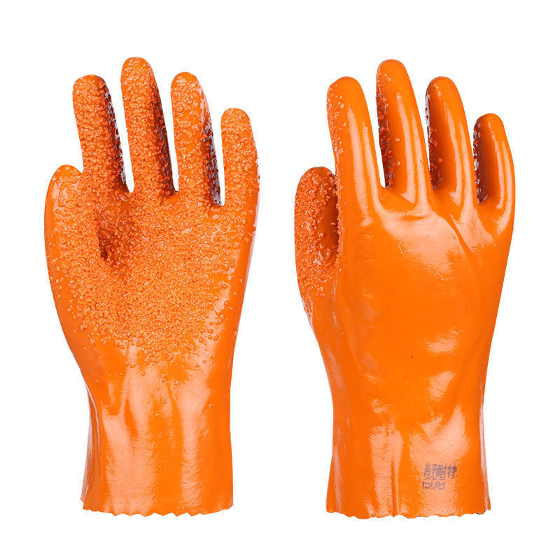 全胶浸塑耐磨耐酸碱橡胶杀鱼颗粒磨砂防滑防水耐油化工业劳保手套全
